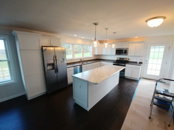 kitchen of new modular ranch home project completed by Brookewood Builders, Manchester, ME 04351