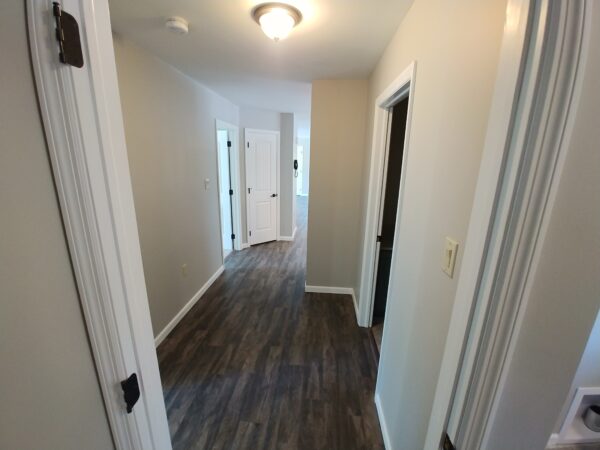 hallway of new modular ranch home in west gardiner maine completed by Brookewood Builders, Manchester, ME 04351